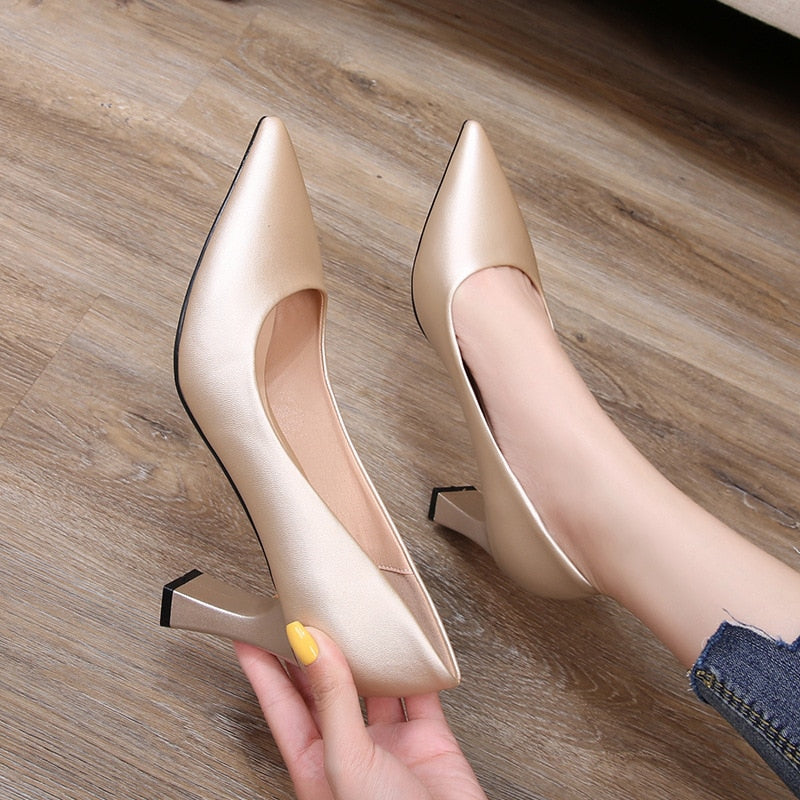 White Black Red Gold High Heels Shoes Women Fashion Pointed Toe Office Party Work Dress Pumps