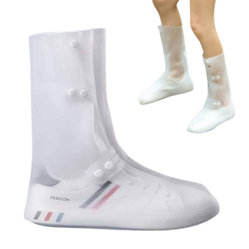 White transparent silicone shoe protection waterproof cover rain boots long summer rainy season socks protection sole slip-resis