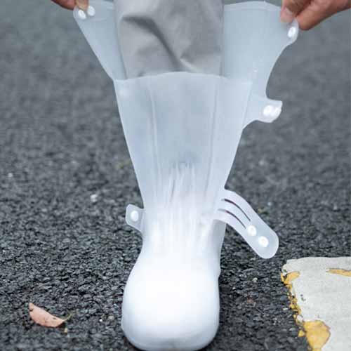 White transparent silicone shoe protection waterproof cover rain boots long summer rainy season socks protection sole slip-resis