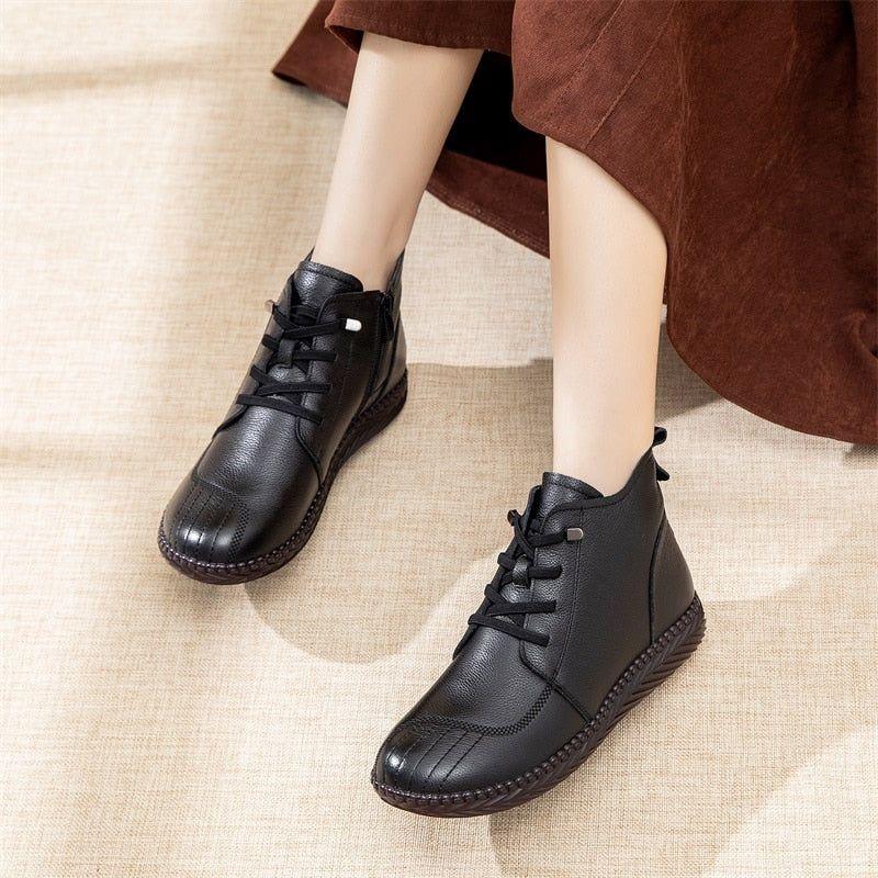 Women's Casual Shoes EJ910 - Waterproof Leather Fur Ankle Boots