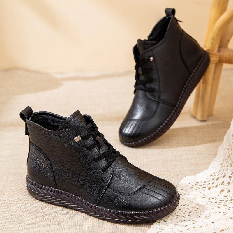 Women's Casual Shoes EJ910 - Waterproof Leather Fur Ankle Boots