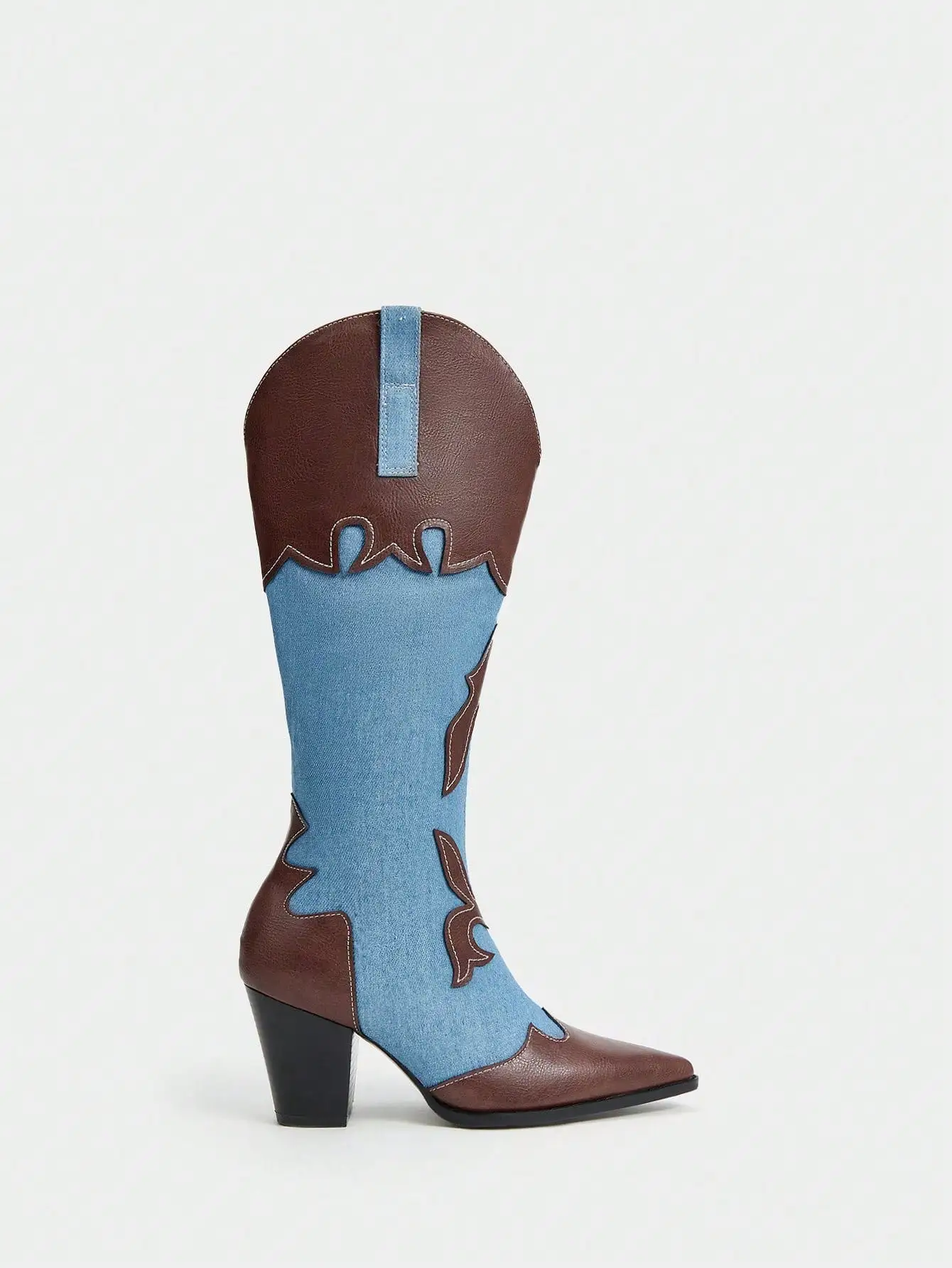 Women's Fashionable And Comfortable Western Boots With Contrasting Colors, Pointed Toe And Block Heel