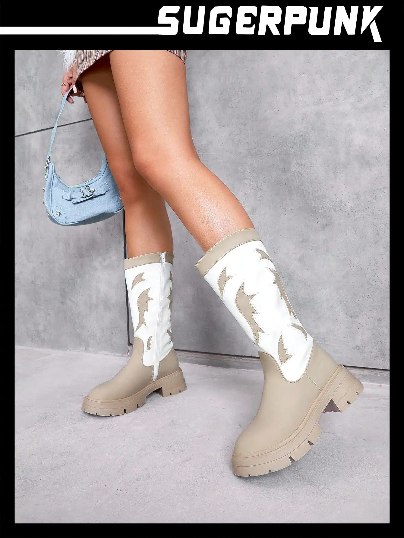 Women's Fashionable Anti-slip High Tube Two-tone Boots