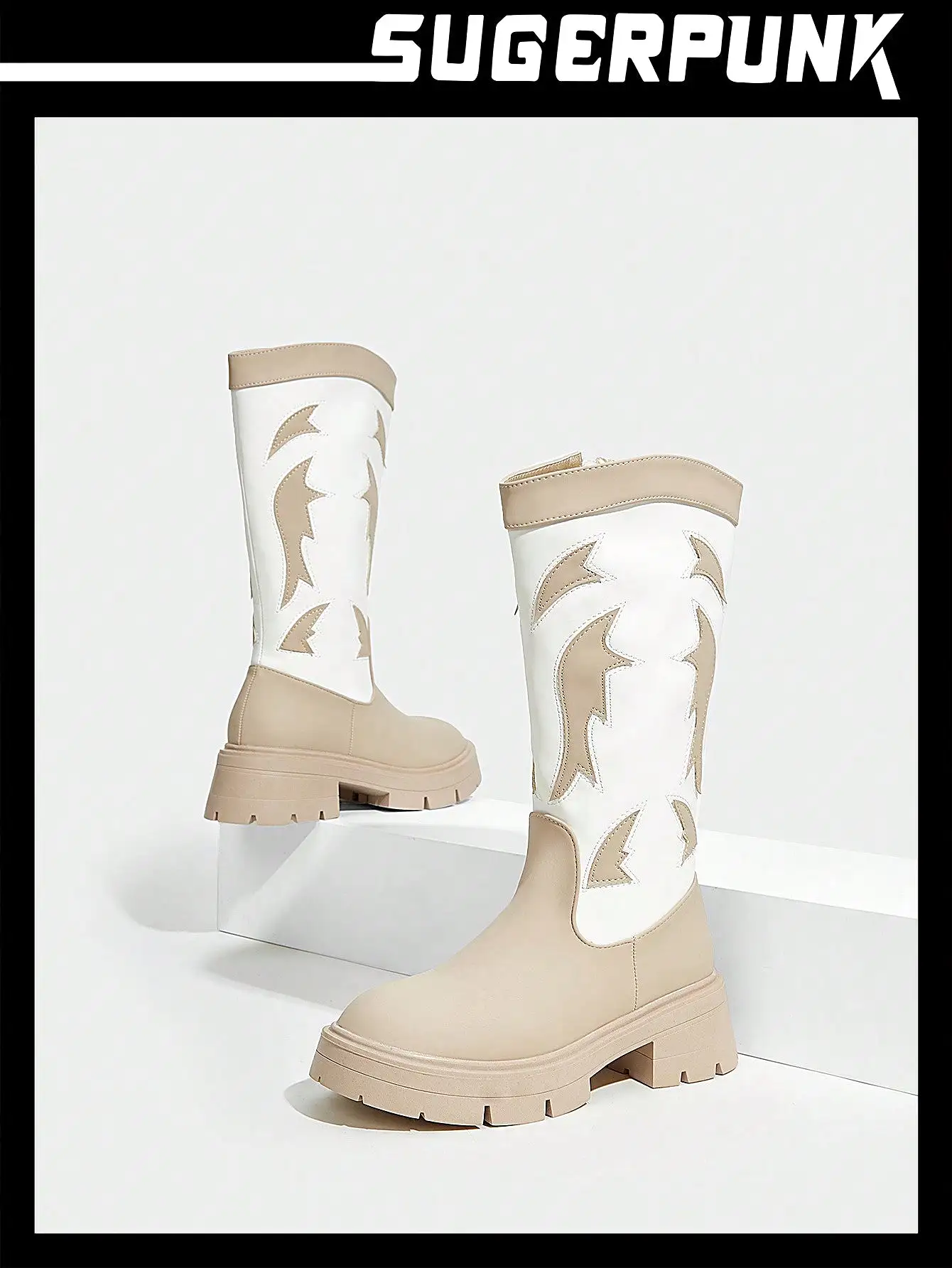 Women's Fashionable Anti-slip High Tube Two-tone Boots