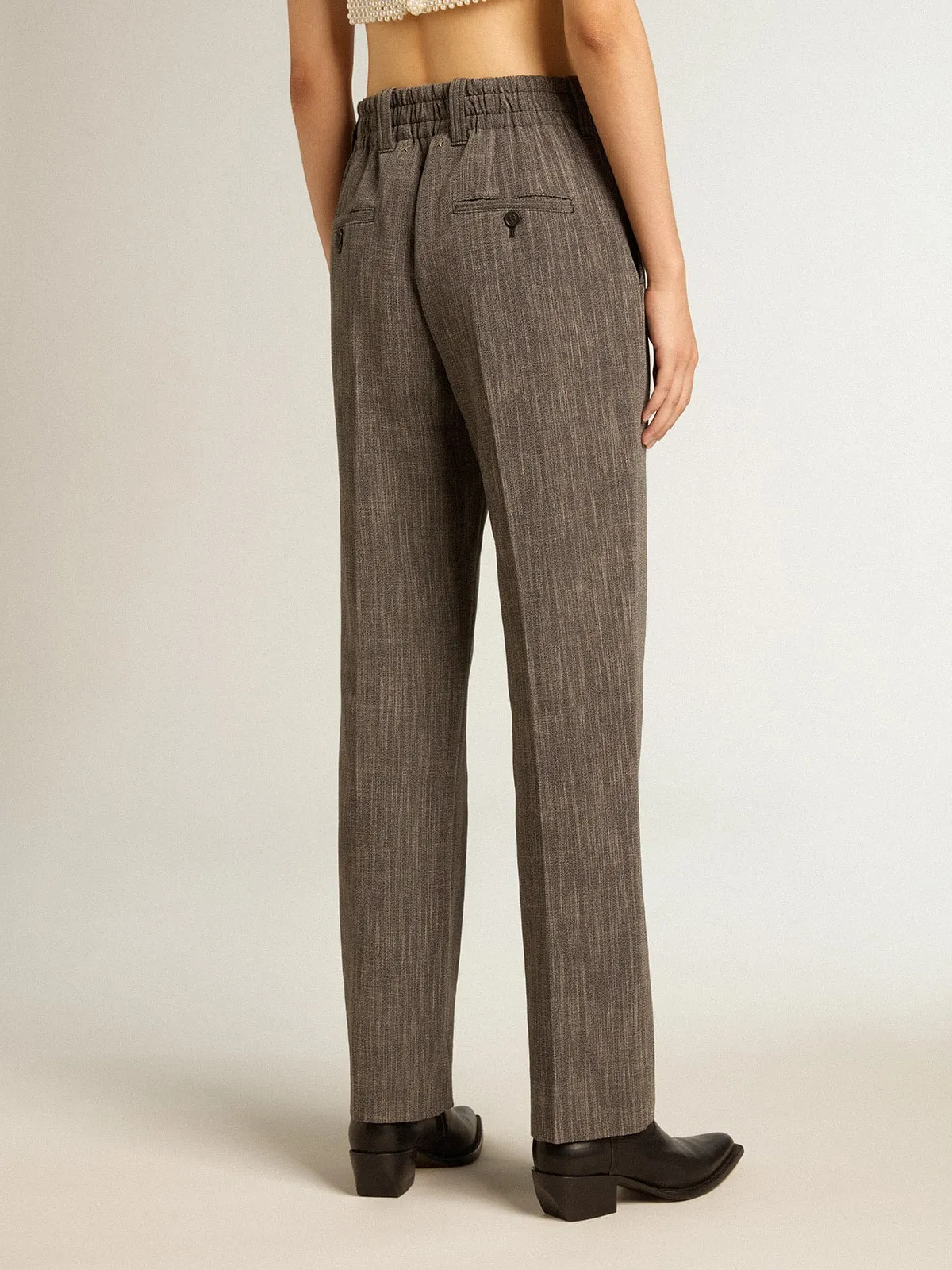 Women’s high-waisted pants in gray melange wool blend