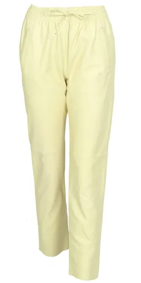 Women's oakwood leather pants in light yellow lambskin 63641