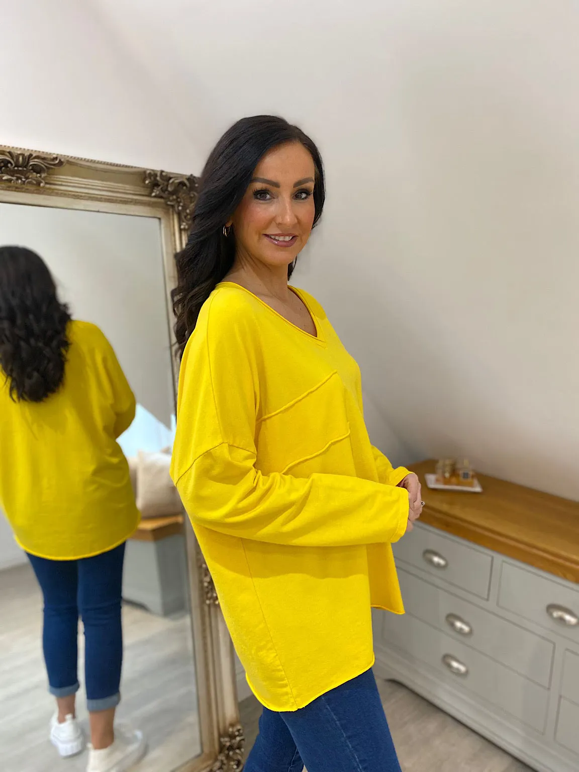 Yellow Long Sleeve Cross V Neck Top Tori