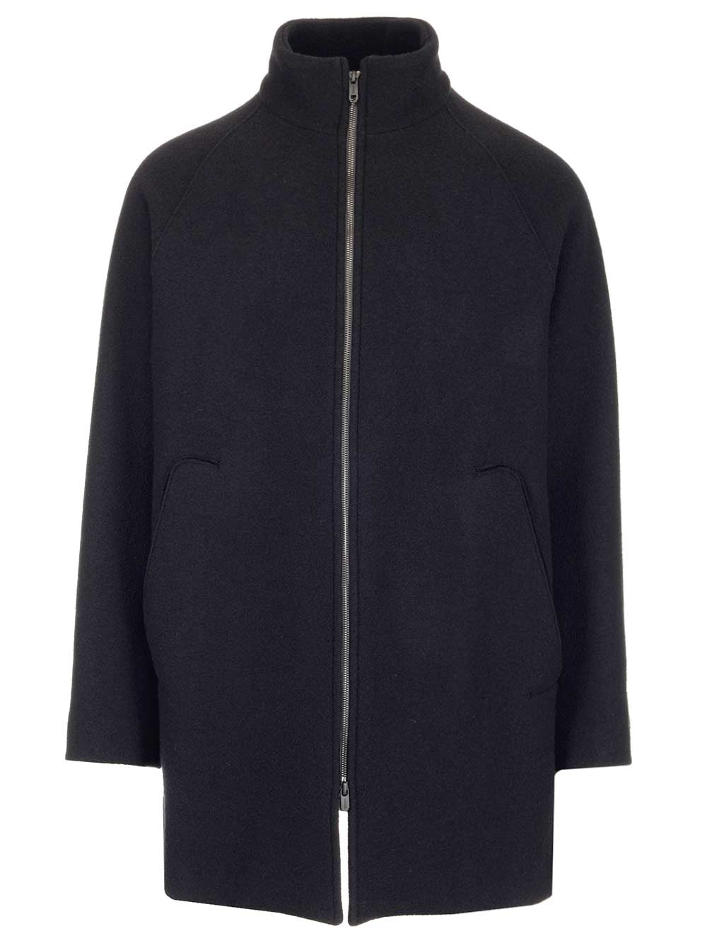 Z Zegna High-Neck Logo Patch Coat